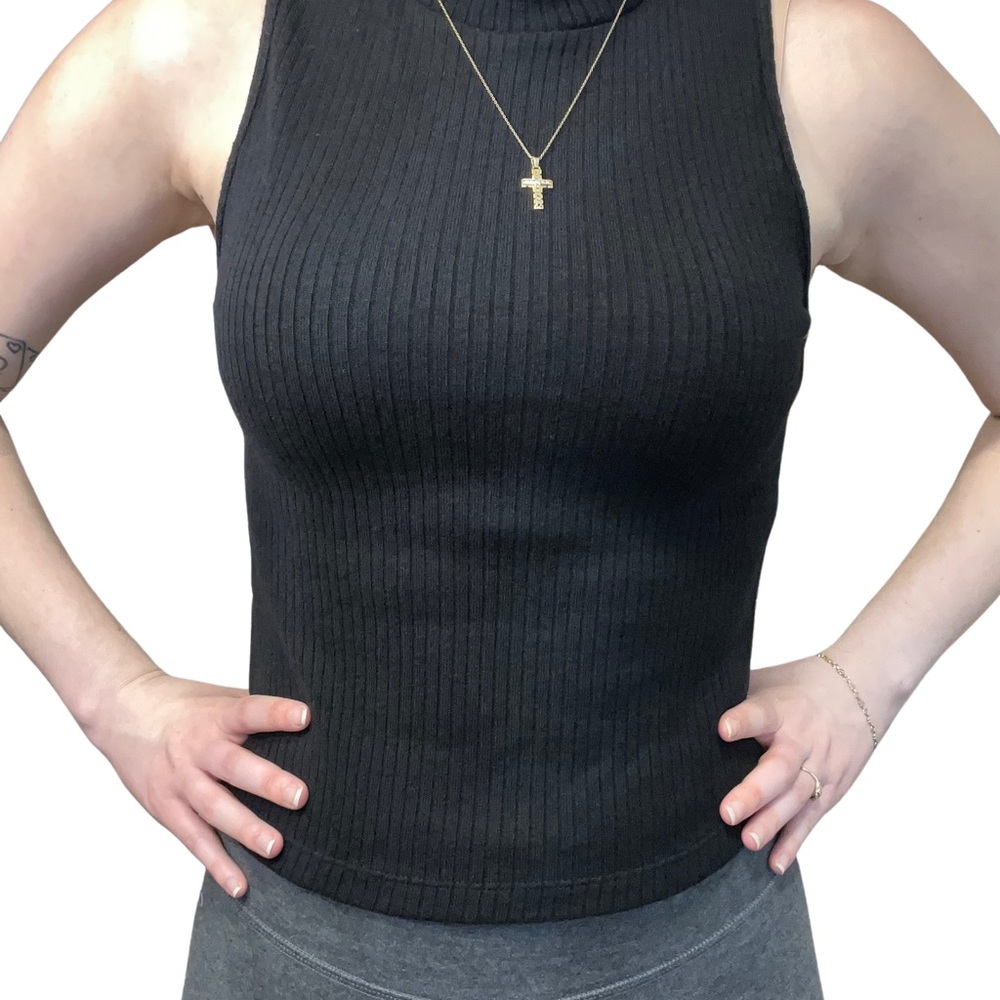 Black Ribbed Mockneck Tank Top